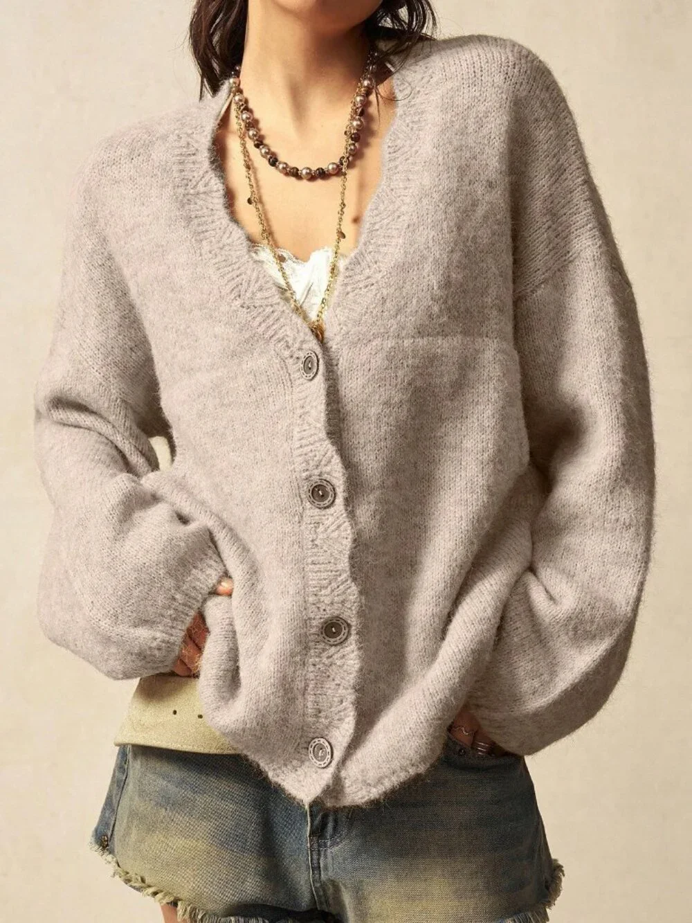 Apricot Boho Casual Women's Fuzzy Cardigan - Picture 5 of 8